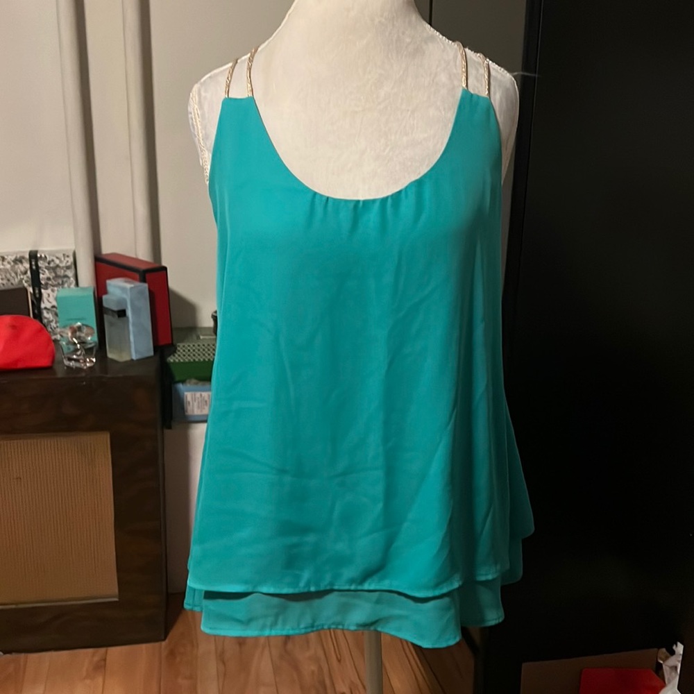size large teal top w/ adjustable gold glittery straps